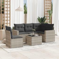 Salon de jardin 6 pcs avec coussins gris clair r&eacute;sine tress&eacute;e