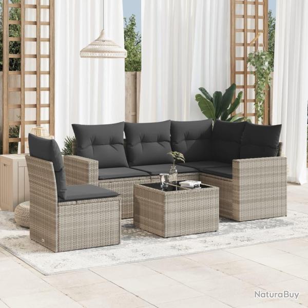 Salon de jardin 6 pcs avec coussins gris clair r�sine tress�e