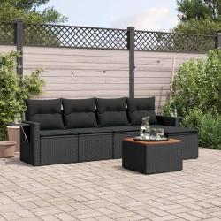 Salon de jardin 6 pcs avec coussins noir r&eacute;sine tress&eacute;e