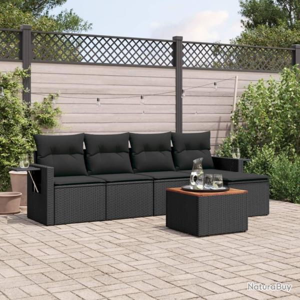 Salon de jardin 6 pcs avec coussins noir r�sine tress�e