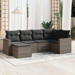 Salon de jardin 6 pcs avec coussins gris r&eacute;sine tress&eacute;e