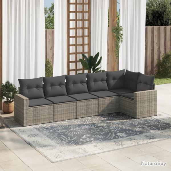 Salon de jardin 6 pcs avec coussins gris r�sine tress�e