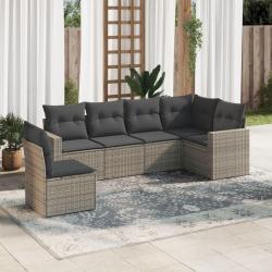 Salon de jardin 6 pcs avec coussins gris r&eacute;sine tress&eacute;e