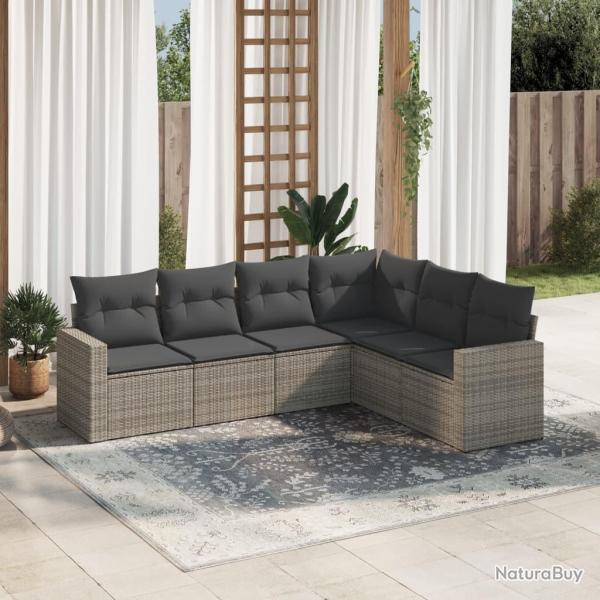 Salon de jardin 6 pcs avec coussins gris r�sine tress�e