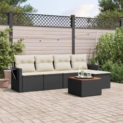Salon de jardin 6 pcs avec coussins noir r&eacute;sine tress&eacute;e