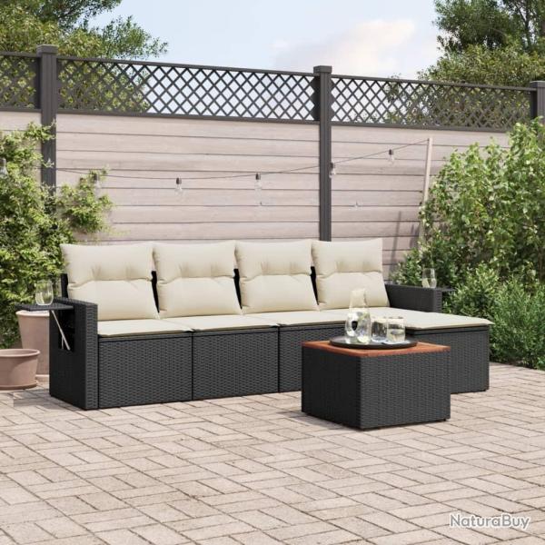 Salon de jardin 6 pcs avec coussins noir r�sine tress�e