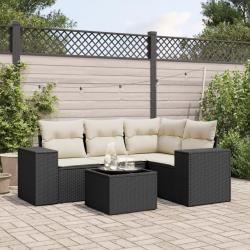 Salon de jardin 5 pcs avec coussins noir r&eacute;sine tress&eacute;e