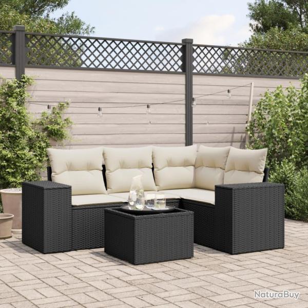 Salon de jardin 5 pcs avec coussins noir r�sine tress�e