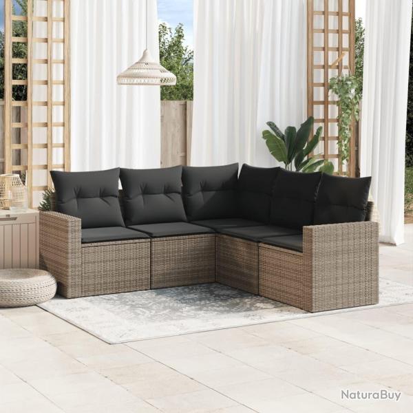 Salon de jardin 5 pcs avec coussins gris r�sine tress�e