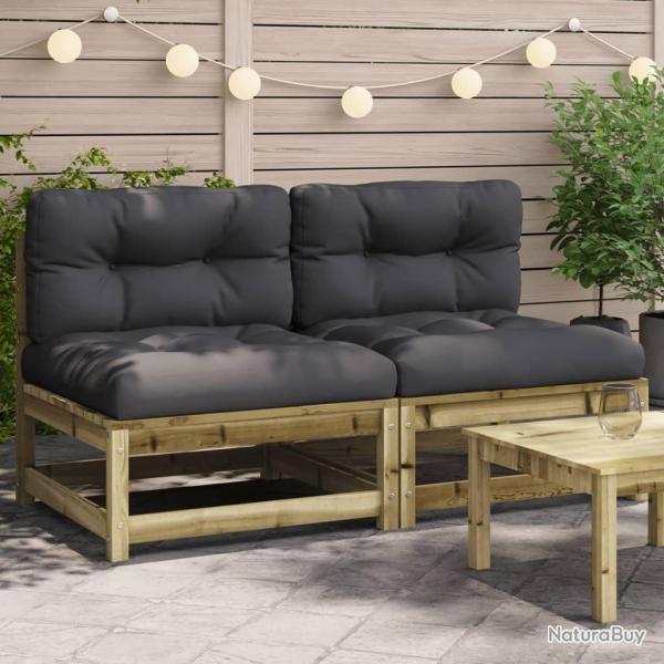Canap�s jardin sans accoudoirs coussins 2 pcs bois pin impr�gn�