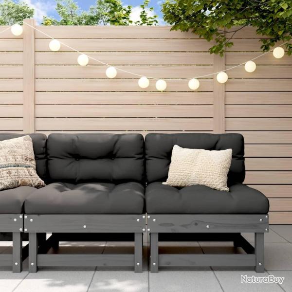 Canap�s centraux avec coussins 2 pcs gris bois de pin massif