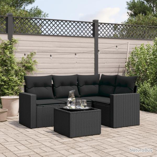 Salon de jardin 5 pcs avec coussins noir r�sine tress�e