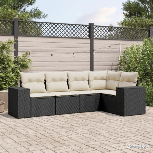 Salon de jardin 5 pcs avec coussins noir r�sine tress�e