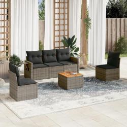 Salon de jardin 6 pcs avec coussins gris r&eacute;sine tress&eacute;e