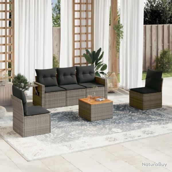 Salon de jardin 6 pcs avec coussins gris r�sine tress�e