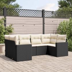 Salon de jardin 6 pcs avec coussins noir r&eacute;sine tress&eacute;e
