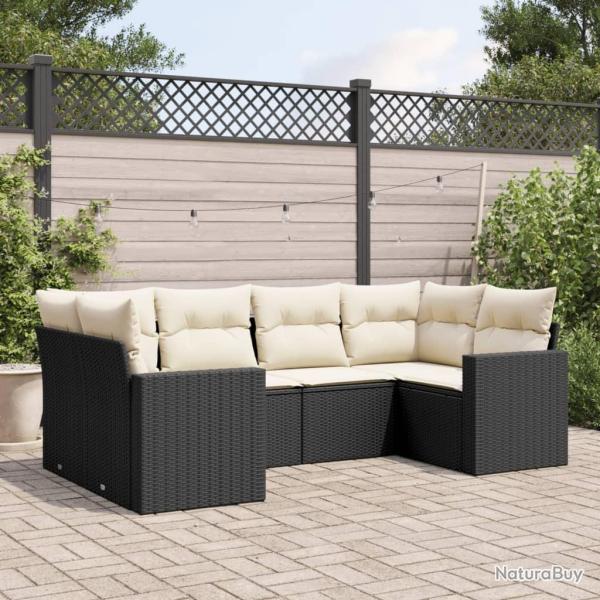 Salon de jardin 6 pcs avec coussins noir r�sine tress�e