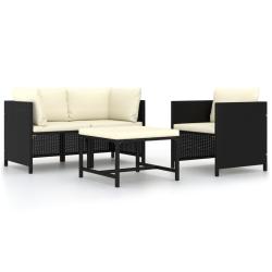 Canap&eacute;s de jardin 4 pcs avec coussins Noir R&eacute;sine tress&eacute;e