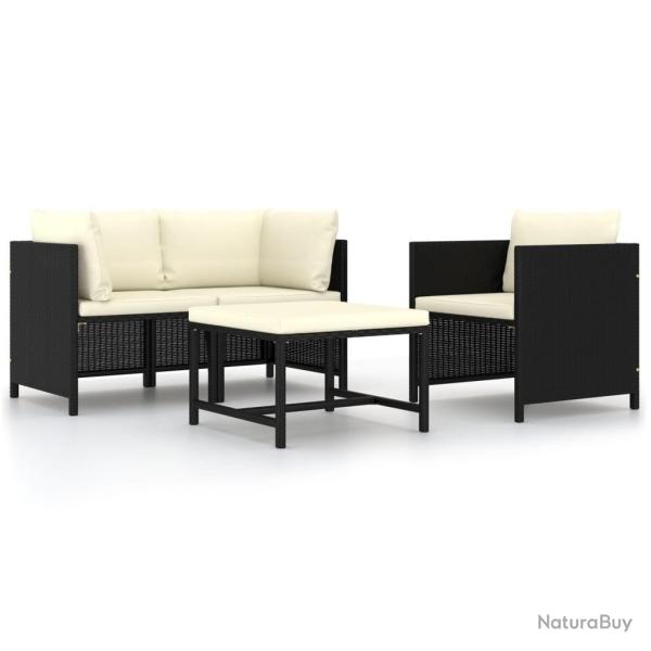 Canap�s de jardin 4 pcs avec coussins Noir R�sine tress�e
