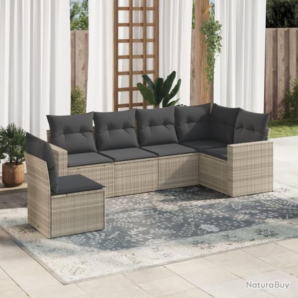 Salon de jardin 6 pcs avec coussins gris clair r�sine tress�e