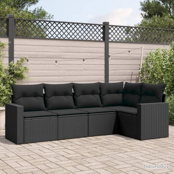 Salon de jardin 5 pcs avec coussins noir r�sine tress�e