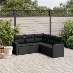 Salon de jardin 5 pcs avec coussins noir r&eacute;sine tress&eacute;e