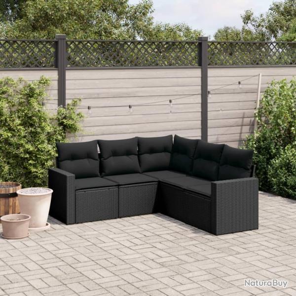 Salon de jardin 5 pcs avec coussins noir r�sine tress�e