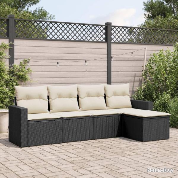 Salon de jardin 5 pcs avec coussins noir r�sine tress�e