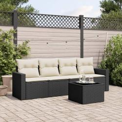 Salon de jardin 5 pcs avec coussins noir r&eacute;sine tress&eacute;e
