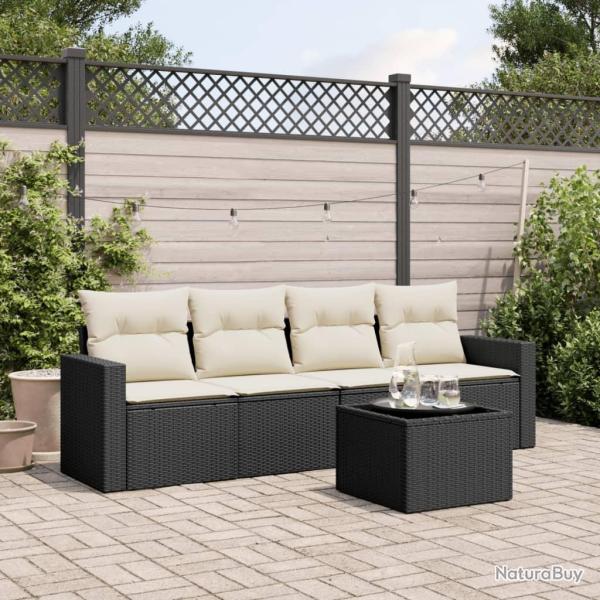 Salon de jardin 5 pcs avec coussins noir r�sine tress�e