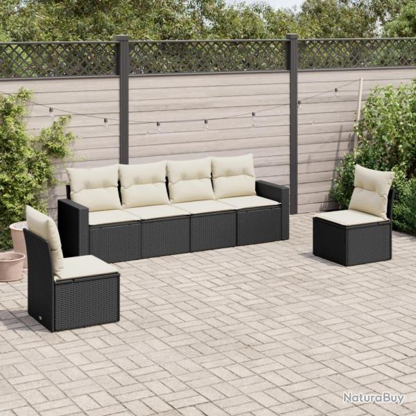 Salon de jardin 6 pcs avec coussins noir r�sine tress�e