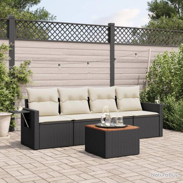 Salon de jardin 5 pcs avec coussins noir r�sine tress�e