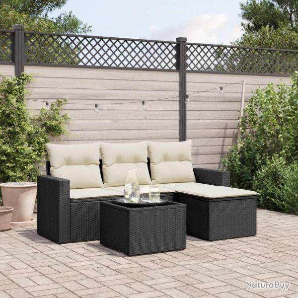 Salon de jardin 5 pcs avec coussins noir r�sine tress�e