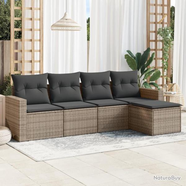 Salon de jardin 5 pcs avec coussins gris r�sine tress�e