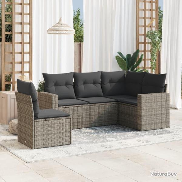 Salon de jardin 5 pcs avec coussins gris r�sine tress�e