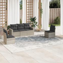 Salon de jardin 5 pcs avec coussins gris clair r&eacute;sine tress&eacute;e