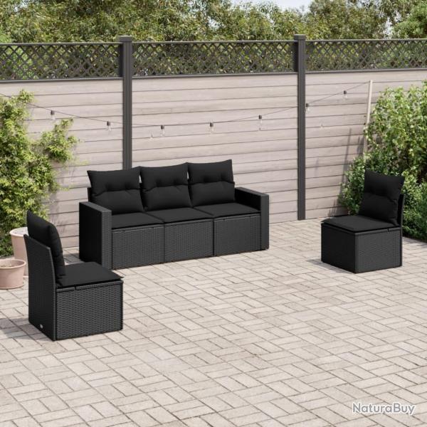 Salon de jardin 5 pcs avec coussins noir r�sine tress�e