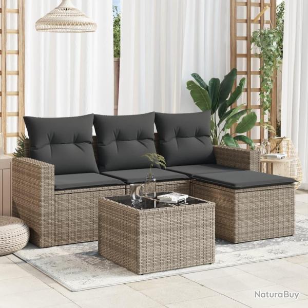 Salon de jardin 5 pcs avec coussins gris r�sine tress�e