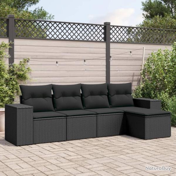 Salon de jardin 5 pcs avec coussins noir r�sine tress�e
