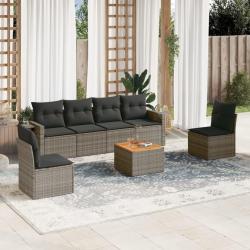 Salon de jardin avec coussins 7 pcs gris r&eacute;sine tress&eacute;e