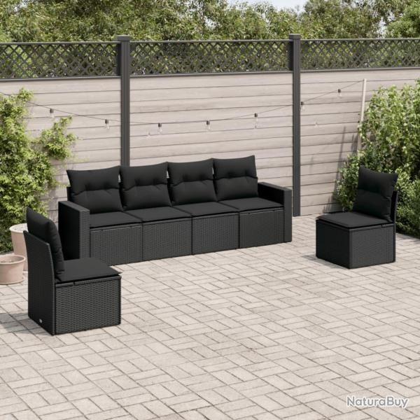 Salon de jardin 6 pcs avec coussins noir r�sine tress�e