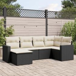 Salon de jardin 6 pcs avec coussins noir r&eacute;sine tress&eacute;e