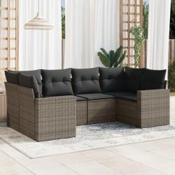 Salon de jardin 6 pcs avec coussins gris r&eacute;sine tress&eacute;e
