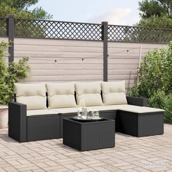 Salon de jardin 6 pcs avec coussins noir r�sine tress�e