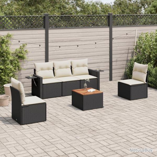 Salon de jardin 6 pcs avec coussins noir r�sine tress�e