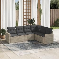 Salon de jardin 6 pcs avec coussins gris clair r&eacute;sine tress&eacute;e