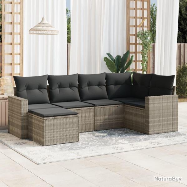 Salon de jardin 6 pcs avec coussins gris clair r�sine tress�e