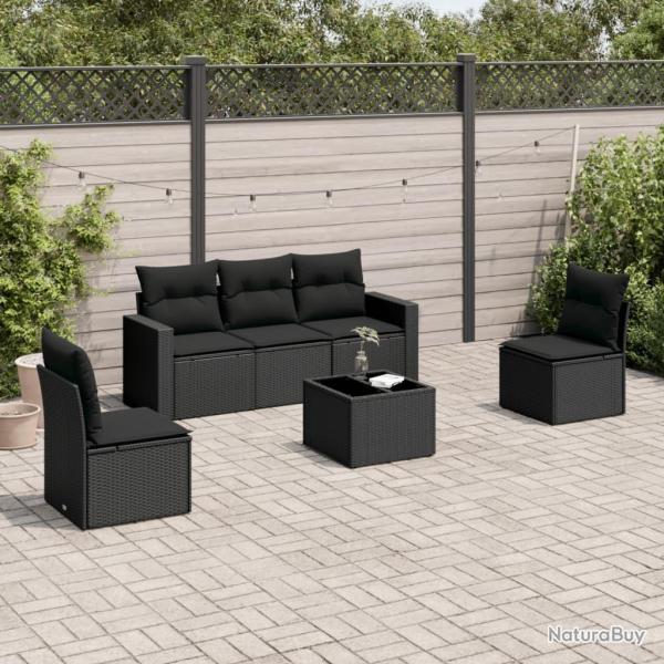 Salon de jardin 6 pcs avec coussins noir r�sine tress�e