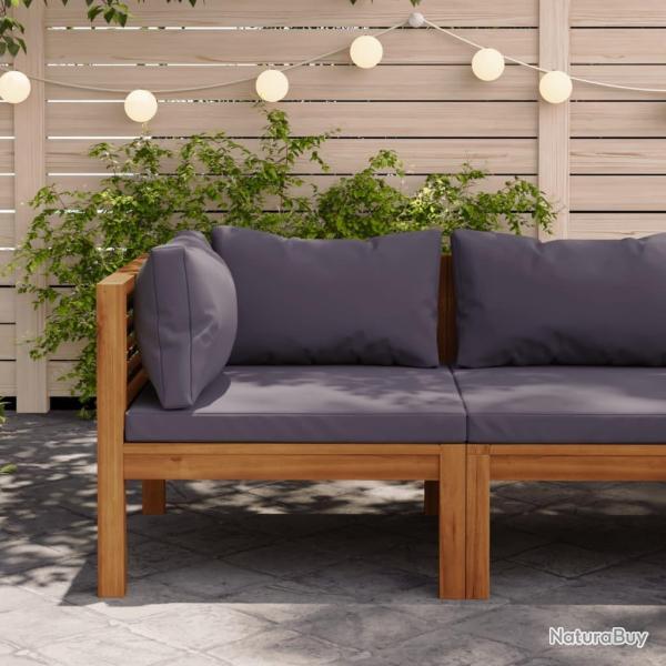 Canap� d'angle sectionnel et coussins gris fonc� Bois d'acacia