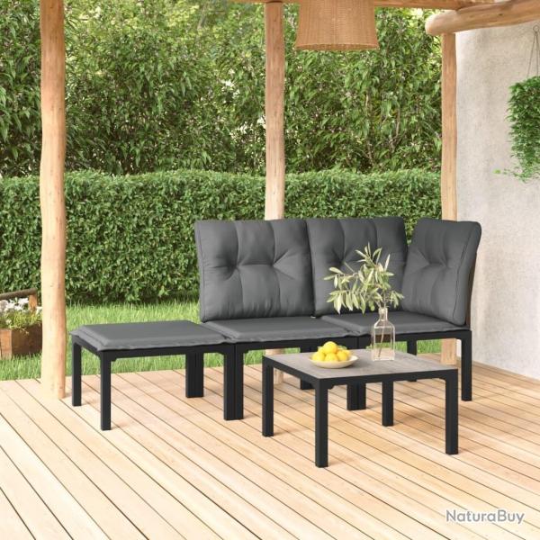 Salon de jardin 4 pcs noir et gris r�sine tress�e